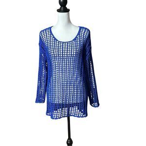 Pinko Blue Knit Semi Sheer Open Knit Top NWOT